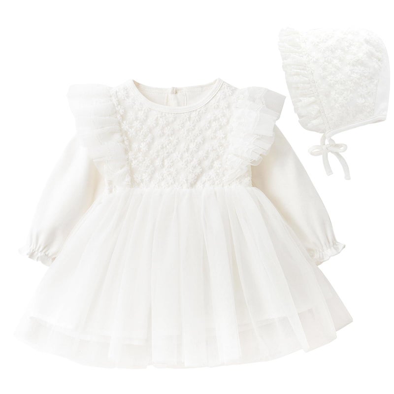 Curipeer Baby Girl Christening Lace Dress Cute Infant Birthday Wedding Flower Dress White 3-6 Months - Image 1